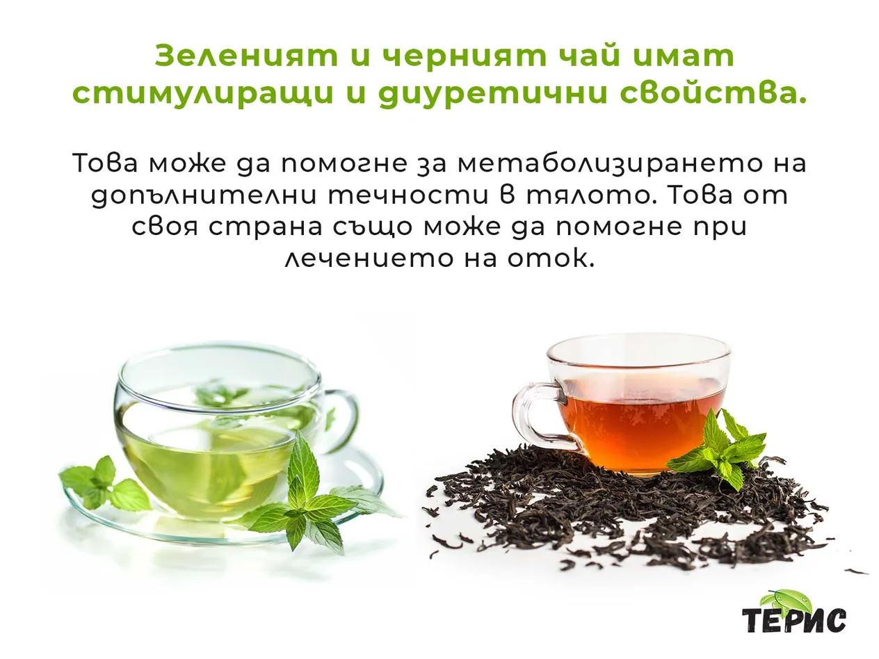 Зеленият и черният чай имат стимулиращи и диуретични свойства